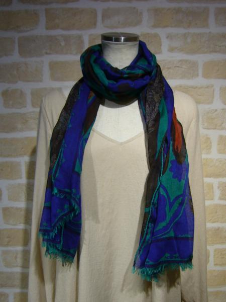 ETRO/エトロ 総柄 大判 ストール シルク100% USED