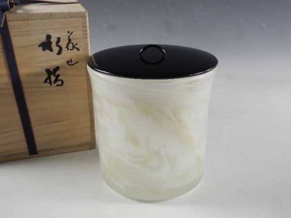 茶道具 ギヤマン 平水指 義山水指 割り塗り蓋付 江戸切子 ガラス 水差し共箱 茶道具 ギヤマン 平水指 義山水指 割り塗り蓋付 江戸切子 ガラス