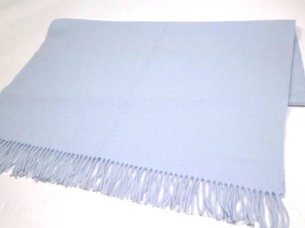 1円～状態良【エルメス本物】高級カシミヤ100% 大判ストール水色 日本