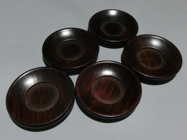 蓮華】古い唐木の丸茶托5客 煎茶道具