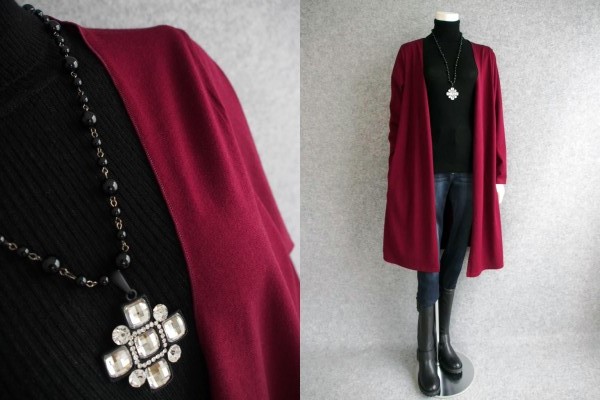 ◆新品◆*着心地抜群ストレッチジャージ*ロングカーデ*羽織*Wine