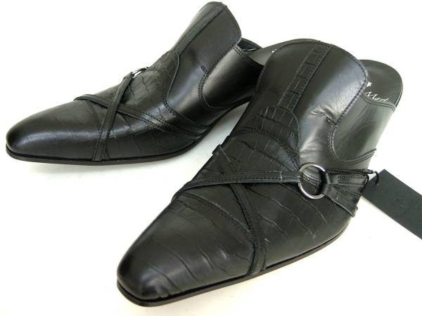 3.8万新品トルネードマート本皮革レザーミュールM黒シューズ5199