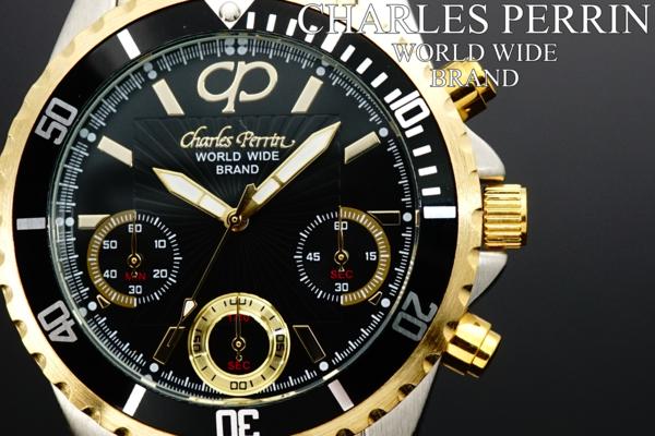 1円×3本 世界限定クロノグラフ腕時計サブマリBLACK×GOLD