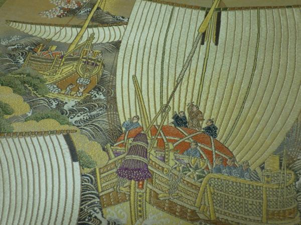 ☆六通柄袋帯『宝船』ヱ霞 金糸織 正絹 美品☆T564