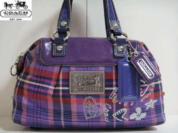 1円☆美品☆COACHコーチポピーチェック柄2WAYハンドバッグ☆ Coach 