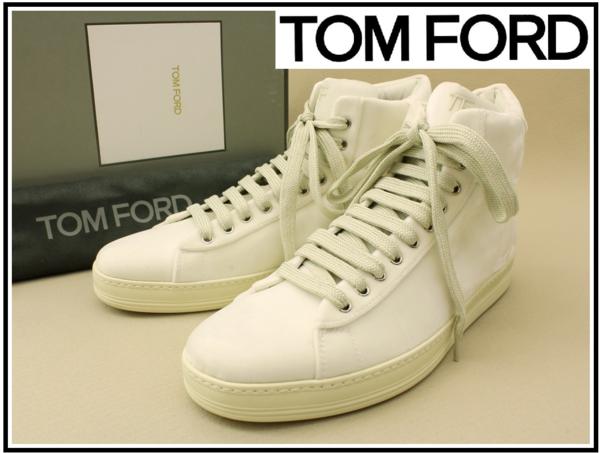 15万訳有◆9=27㎝◆TOM FORDトムフォード白ベロアHIスニーカーB