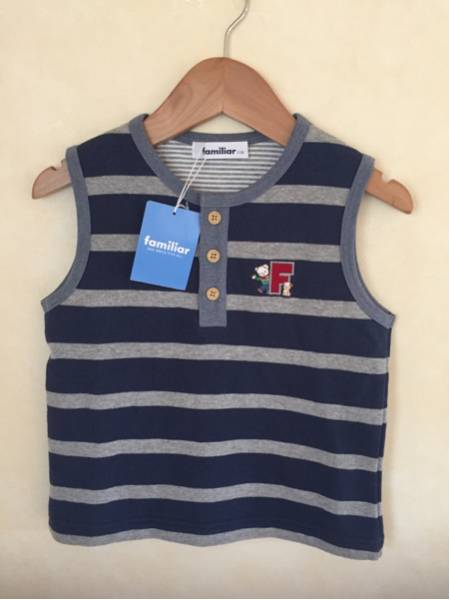 新品 ファミリア★ボーダーベスト 110 ファミちゃんワッペン刺繍