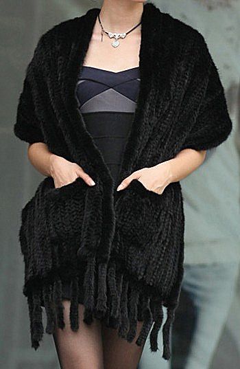 新品◆長200cm ミンク編み込みストール【黑色】