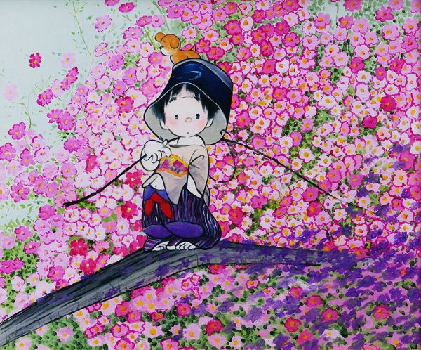 ◇中島潔◇秋桜◇風の画家◇肉筆◇油彩◇裏サイン◇F8◇額装◇ 絵画
