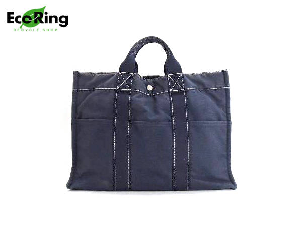 1円 エルメス フールトゥ コットン トートバッグ ネイビー BK322