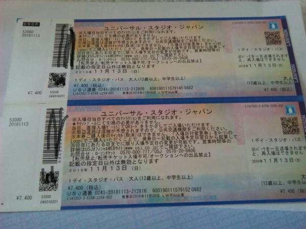 【送料込】ユニバーサルスタジオジャパン　1デイスタジオパス2枚