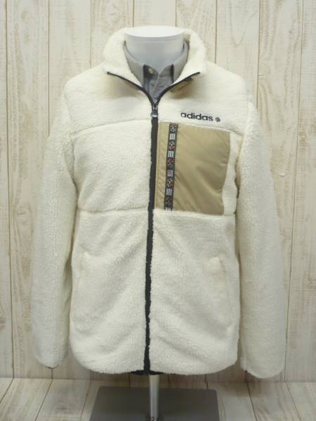 即決☆アディダス 特価 ボア フリースジャケット WHT/XL 防寒