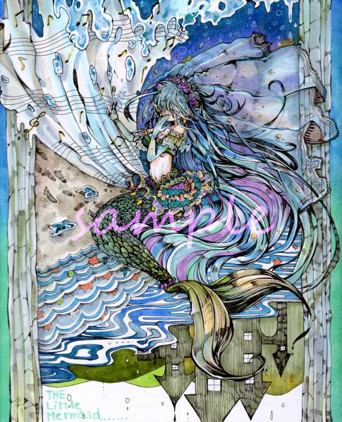オリジナル/人魚姫/手描き イラスト 【藍色PLUM】