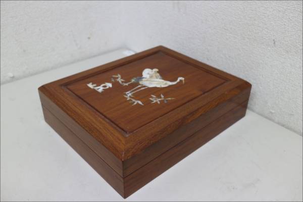 唐木指物 花梨 螺鈿 双鶴図 文箱 唐木指物 花梨 螺鈿 双鶴図 文箱