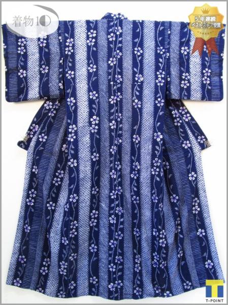 ★着物10★ 1円 木綿 総絞り 花縞 浴衣 ☆☆☆☆