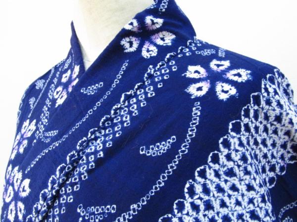 ★着物10★ 1円 木綿 総絞り 花縞 浴衣 ☆☆☆☆