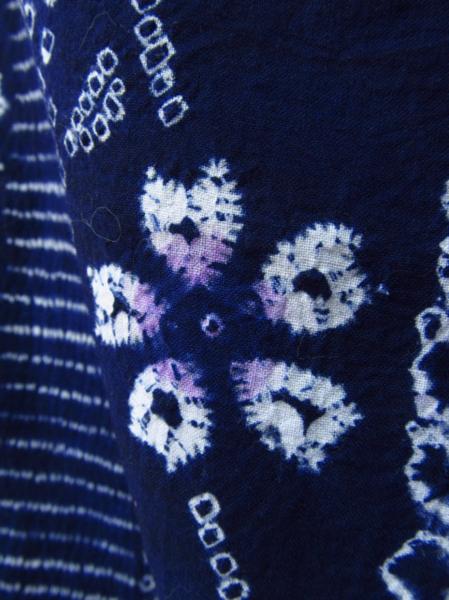 ★着物10★ 1円 木綿 総絞り 花縞 浴衣 ☆☆☆☆