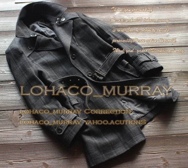 新品*メンズ デザイナーwoolチェック コートS~M 濃 48(トレンチ