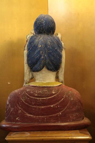 木彫・仏像　【古木彩色観音胸像】　天津・鮑歐政作