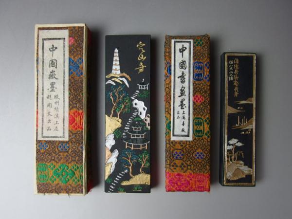 書道具 中国古墨 2丁 徽州績渓上庄胡開文製 油煙一〇一 大好山水 書