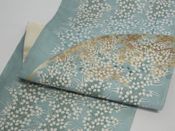 袋名古屋帯 リバーシブル 刺繍入り紋意匠 筑紫袋 四季 正絹 K727 名