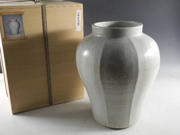 ◇伯◇時代 李朝 面取 花入 古陶磁 無傷完品 a1270 李朝 白磁面取瓶