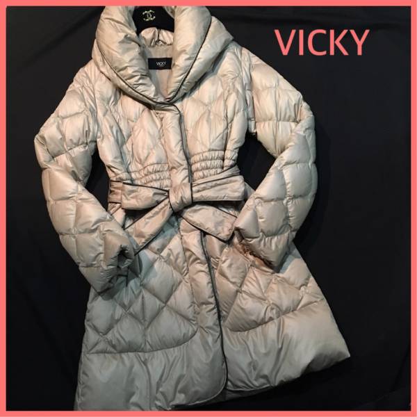 VICKY/ビッキー リボン付きダウンコート ベージュ サイズ2 ビッキー 