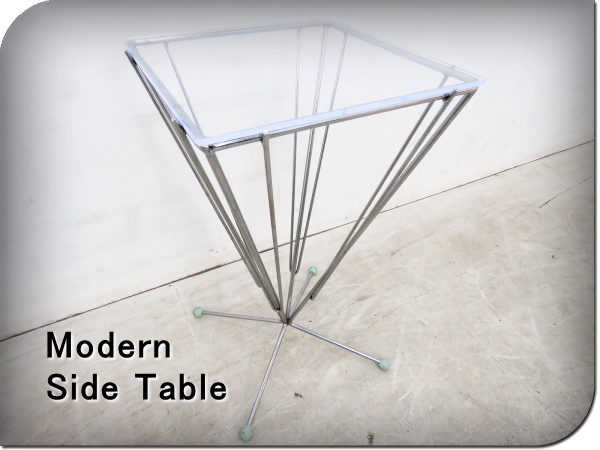 ■美品■高級■モダン■ガラストップ■サイドテーブル■ms1968w