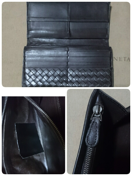 正規品/ボッテガ・ヴェネタイントレチャート長財布/小銭入付き