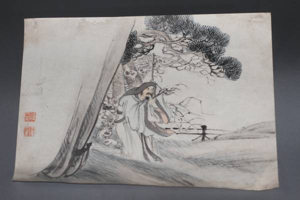 中国絵　相依 熊显林 教授　肉筆 中国 清時代 楊仲？山水人物図 マクリ肉筆紙本 Yahoo!オークション