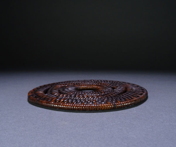 籐編 瓶敷 急須台 時代 釜敷 2点 瓶台 煎茶 瓶敷 瓶座 竹編 直径約8cm