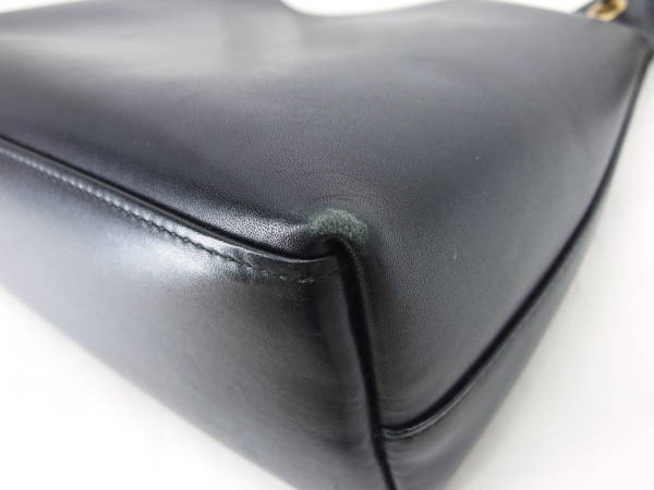 1円 グッチ 001-2058 バンブー レザー ショルダーバッグ ブラック BO271