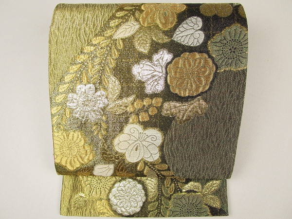 きもの着楽□六通柄袋帯 ふくれ織 金糸 辻が花文 美品 y414 辻が花