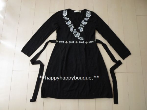 Chesty チェスティ 黒　ビーズモチーフ付　カシュクール風　ニット　おリボン　ワンピース