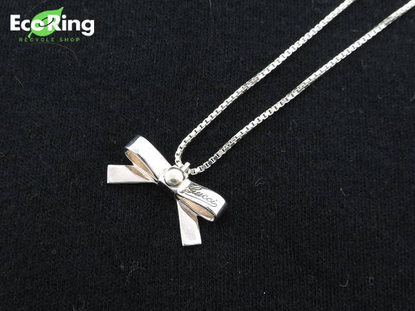 1円 グッチ 925 刻印 リボン シルバー ネックレス CF220