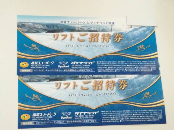 高鷲スノーパーク ダイナランド リフト1日券引換券 2枚セット