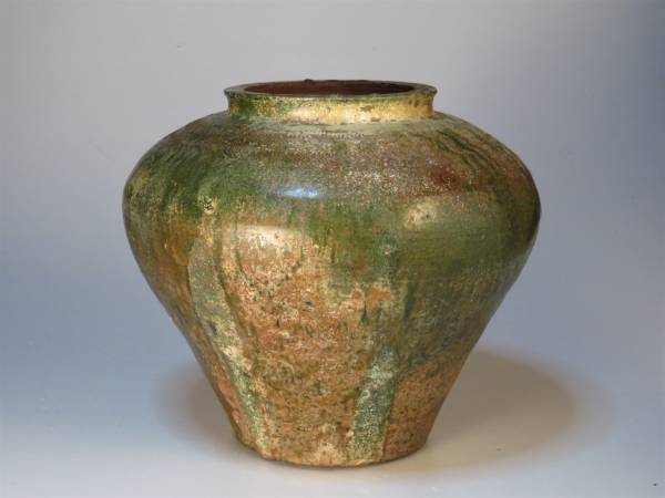 □漢緑釉銀化大壺 名品！！ 窯変 佳品