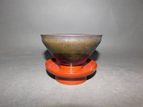 骨董 唐物天目茶碗 共御 貴重★セール★ 岡黒 稀少 初だし品 唐物 曜変 天目茶碗 高さ7cm 無傷 美