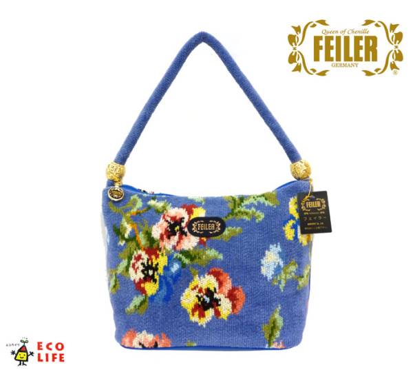 ▼【FEILER】フェイラー ビオラ ミニハンドバッグ タグ付 未使用 レディースバッグ 花柄 ブルー ポピー 手提げ RC0124