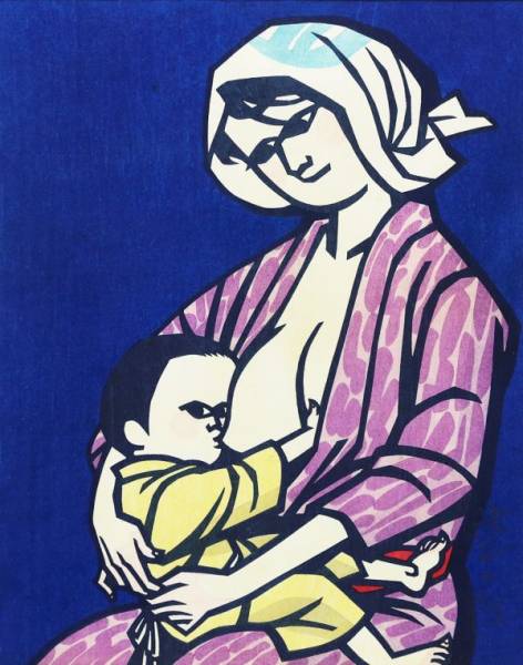 1173278xD4 日本美術会委員 滝平二郎 木版画 額裏本人サイン