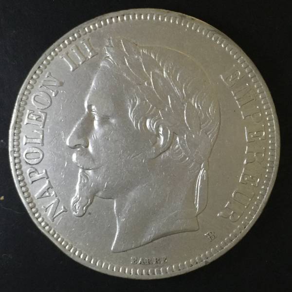 フランス1870銀貨 ナポレオン3世 5franc SOLD1870年A フランス