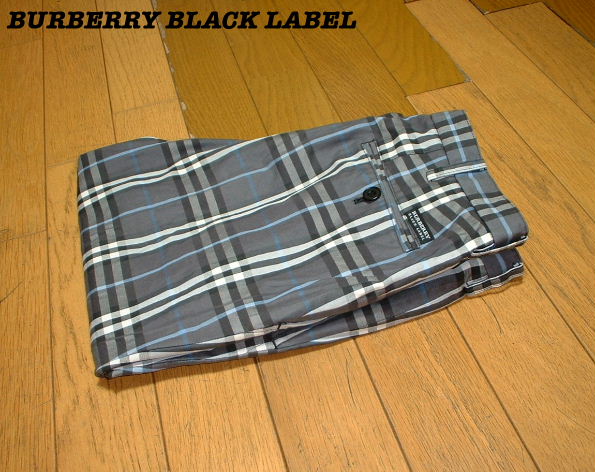 BURBERRY BLACK LABELグレーノバチェックパンツ美品76細みタイト三陽商会バーバリーブラックレーベル正規トラウザーズ