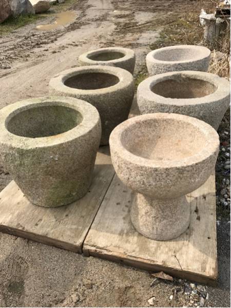 石臼 中古 骨董 庭石 水鉢 メダカ 引取り限定 広島 6個まとめて