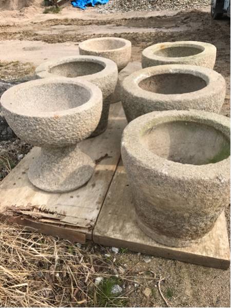 石臼 中古 骨董 庭石 水鉢 メダカ 引取り限定 広島 6個まとめて