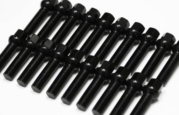 20本 M14 ブラックボルト ロリンザー M14xP1.5 球面12R : ホイール 