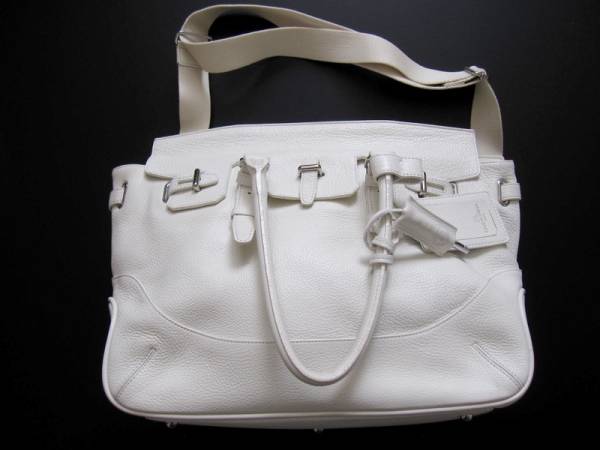 【PELLE MORBIDA ペッレ モルビタ （干場義雅）】高級 6.9万 本革 ホワイトレザー 2WAY ボストン ショルダーバッグ!!