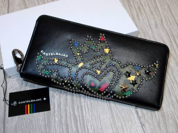 新品 カステルバジャック CASTELBAJAC◆マラン ラウンドファスナー 牛革 長財布 定価30000円◆IKETEI イケテイ 羽根家紋◆