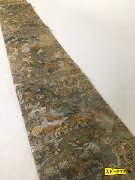 スピ買■ 着物 1円 袋帯 金色 古都乃名宝 両面全通 金糸 プラチナ箔 正絹 逸品