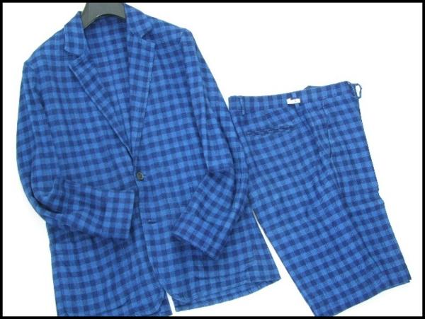 P5187h20■UMIT BENAN(ウミットベナン) 春夏 ギンガムチェック柄 ジャケット ショーツ セットアップ 青紺■rb