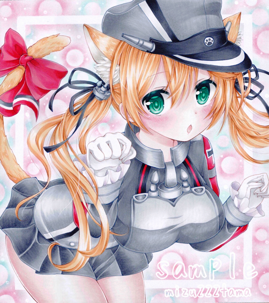 艦これ☆猫耳 プリンツ・オイゲン☆同人 手描き イラスト☆色紙(手描き